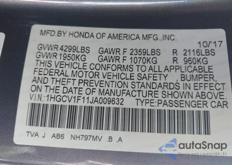 2018 Honda Accord Lx z USA, uszkodzony, nr VIN 1HGCV1F11JA009632